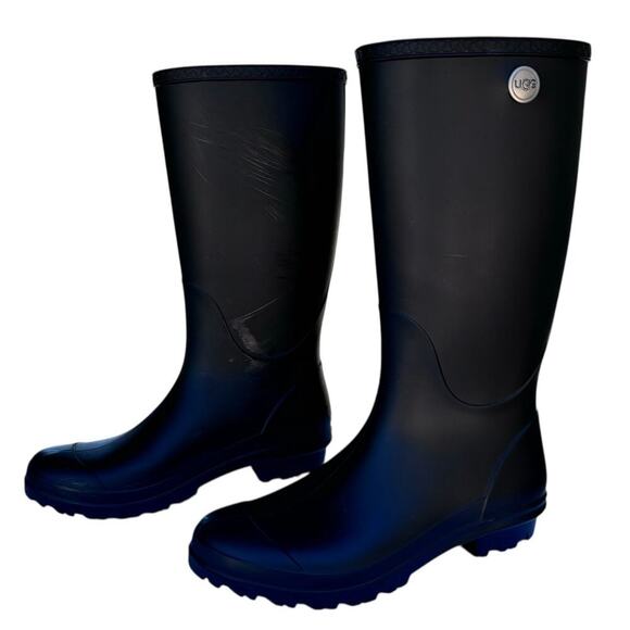 Ugg Shelby Matte Rubber Boots US Size 8 Sheepskin Insole! Rain Boot Wellies - Picture 2 of 9